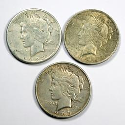 1923 P-D-S Peace Silver Dollars (3 Coins)