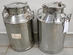 Two 12x12x21" Stainless Steel Milk Cans