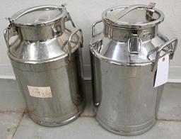 Two 12x12x21" Stainless Steel Milk Cans