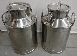 Two 12x12x21" Stainless Steel Milk Cans