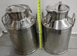 Two 12x12x21" Stainless Steel Milk Cans