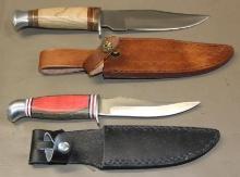 Two Wood-Handle Fixed-Blade Sheath Knives