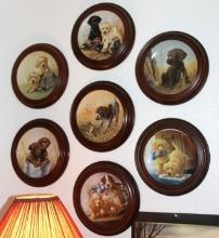 8 Dog-Themed Collector Plates by Knowles in Wood Frames