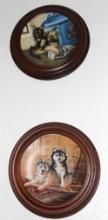 2 Dog-Themed and 1 Duck Collector Plates by Knowles in Wood Frames