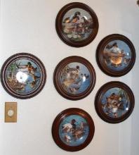 Six Wood-Framed Collector Plates by Knowles with COA