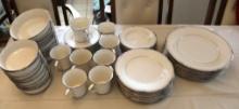 Classic White and Silver Noritake China Set 56 Pieces