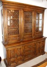 Dark Wood Hutch with Glass-Fronted Door Top Cabinet