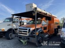 Altec LR756, Over-Center Bucket Truck mounted behind cab on 2015 Ford F750 Chipper Dump Truck Engine