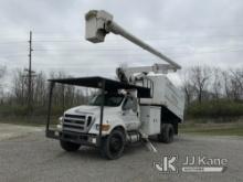 Altec LR756, Over-Center Bucket Truck mounted behind cab on 2015 Ford F750 Chipper Dump Truck Runs, 