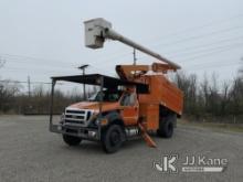 Altec LR756, Over-Center Bucket Truck mounted behind cab on 2013 Ford F750 Chipper Dump Truck Runs, 