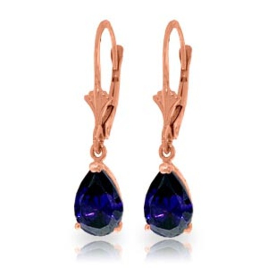 3 Carat 14K Solid Rose Gold Leverback Earrings Sapphire