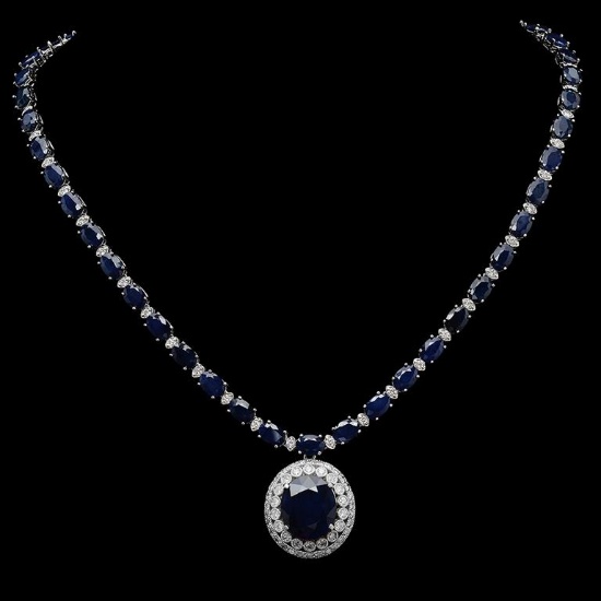 14K Gold 50.77 ct Sapphire & 3.27 ct Diamond Necklace