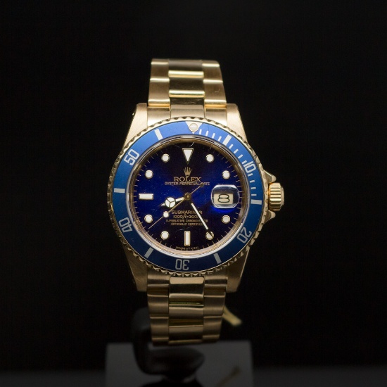 Rolex 18K Gold Submariner 40mm Blue Dial Men's Wristwatch