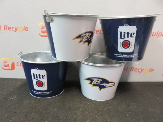 Ravens Football Miller Lite Beer Bucket Party Pail Bar Man Cave Lot of 4