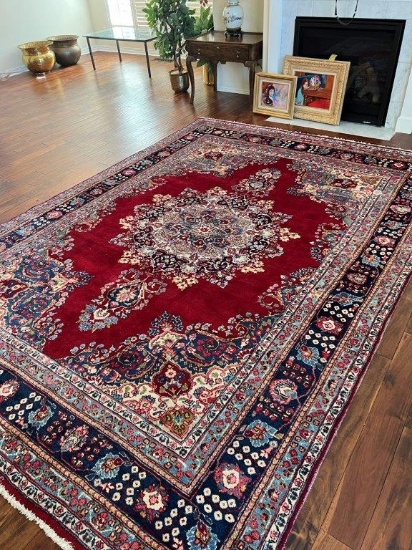 Floral Border Area Rug with Pad