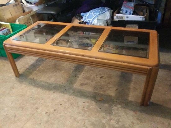 Light wood triple glass window coffee table
