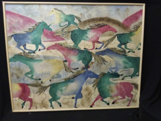 Large Lee Reynolds Dancing Horses 1960's Abstract Oil on Canvas Painting