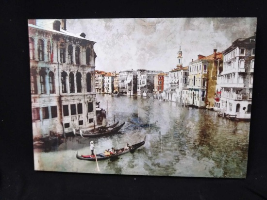 Stretched vinyl picture on Wood of Venice Boating Scene