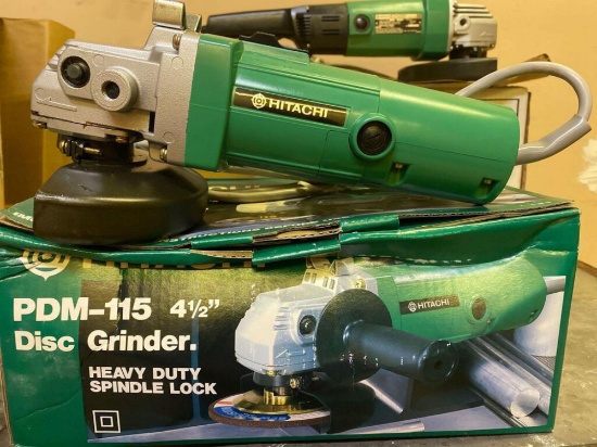 (2) New in Box, Hitachi PDM-15, 4-1/2 in Disc Grinders. Times 2