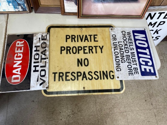 (3) Assorted Yard Signs 1-plastic (private property).