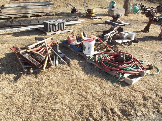 (3) Pallets of assorted hand tools & (1) Pallet of water hoses & pumps