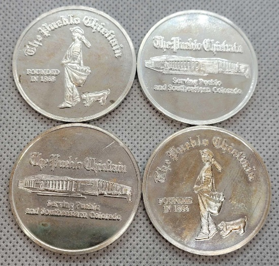 (4) 1 Troy Oz .999 Fine Silver Round Coins The Pueblo Chieftain