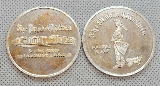 (2) 1 Troy Oz .999 Fine Silver Round Coins The Pueblo Chieftain