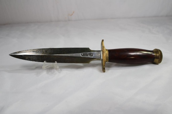 Randall Model 2 Fighting stiletto with 7.0 inch double edge blade. Brass hilt and pommel. Burl