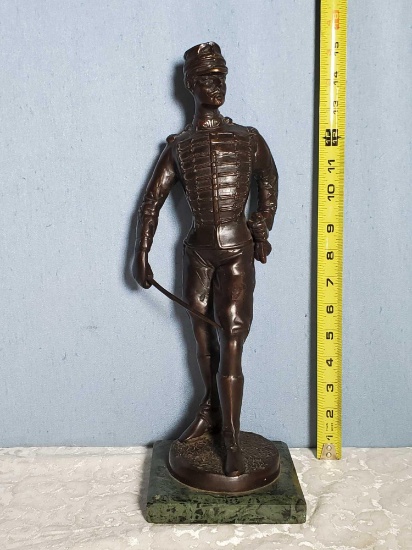 14" Bronze French Hussar Napoleonic Inspired Soldier Statue
