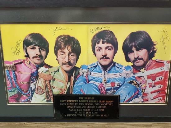 Framed Beatles Autographed By All 4 Album Size Folded Poster With COA