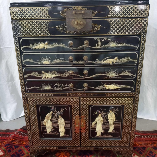 Black Laquer Asian Collections Cabinet