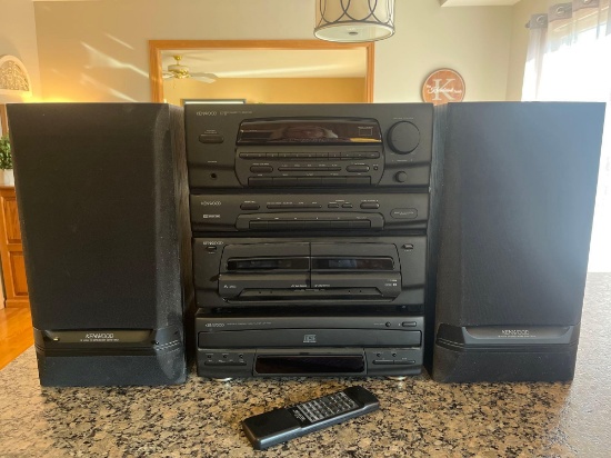G- Kenwood Stereo Cassette Receiver, Compact Disc Player, and (2) Speakers
