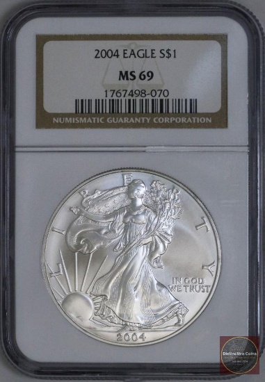2004 American Silver Eagle 1oz Fine Silver (NGC) MS69