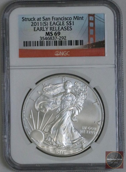 2011 S American Silver Eagle 1oz Fine Silver (NGC) MS69 Early Releases