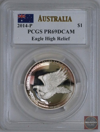 2014 P $1 Australia Wedge-Tailed Eagle High Relief 1oz .999 Fine Silver (PCGS) PR69DCAM