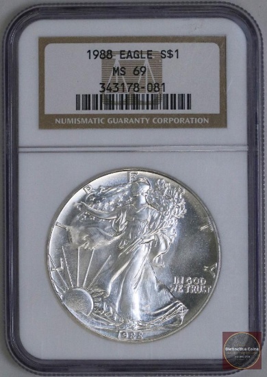 1988 American Silver Eagle 1oz Fine Silver (NGC) MS69