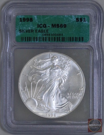 1998 American Silver Eagle 1oz Fine Silver (ICG) MS69