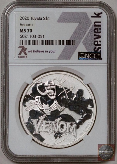 2020 Tuvalu Venom 1oz. .9999 Fine Silver (NGC) MS70