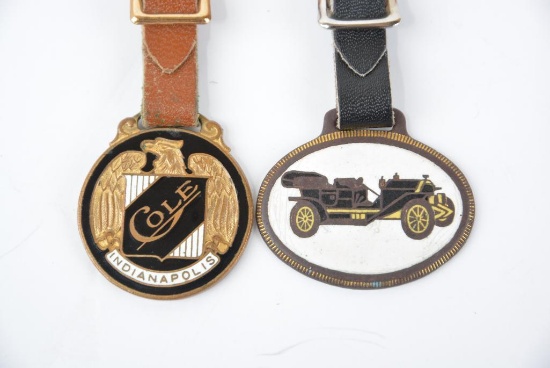 2- Cole Automobile Enamel Metal Watch Fobs