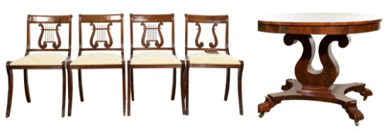 Mahogany Harp Table and Chairs