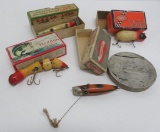 Vintage wooden fishing lures and boxes