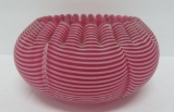 Fabulous cranberry glass bowl, pink striped ribbon glass top, 2 1/2