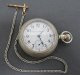 Hamilton lever pocket watch with chain, nickel gilt case