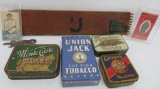 Vintage Tobacco tins, cut plug, cigarette papers and bottle opener
