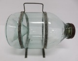 Vintage glass minnow trap, aqua jar, 11