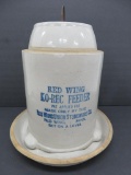 Red Wing Ko-Rec Feeder, stoneware chicken feeder with base, 10 1/2