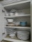 3 shelves of plates, cups and bowls-White china is Yorkshire Fine Porcelain China made in Japan