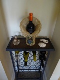 Wine rack , wine basket, plus salt/pepper shakers and seagull statue. Rack is 34