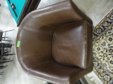 PAIR OF BROWN FAUX LEATHER CLUB CHAIRS