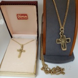 (2) GOLD CROSSES ON CHAINS: